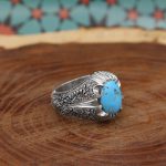 انگشتر فیروزه نیشابوری دست ساز نقره مردانه طرح قلم زنی مینیاتوری امیر - Image 2