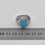 انگشتر فیروزه نیشابوری دست ساز نقره مردانه طرح قلم زنی مینیاتوری امیر - Image 4