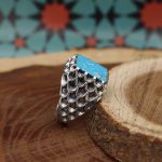 انگشتر فیروزه نیشابوری نقره مردانه طرح ساسان - Image 2