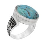 انگشتر فیروزه نیشابوری نقره دست ساز مردانه طرح نیما + حرز امام جواد (ع)