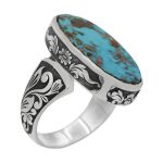 انگشتر فیروزه نیشابوری نقره دست ساز مردانه طرح یاسان + حرز امام جواد (ع)