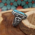 انگشتر فیروزه نیشابوری نقره دست ساز مردانه طرح یاسان + حرز امام جواد (ع) - Image 2