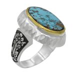 انگشتر فیروزه نیشابوری نقره دست ساز مردانه طرح مالک + حرز امام جواد (ع)