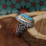 انگشتر فیروزه نیشابوری نقره دست ساز مردانه طرح مالک + حرز امام جواد (ع) - Image 2