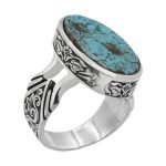 انگشتر فیروزه نیشابوری نقره دست ساز مردانه طرح داراب + حرز امام جواد (ع)