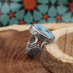 انگشتر فیروزه نیشابوری نقره دست ساز مردانه طرح داراب + حرز امام جواد (ع) - Image 3