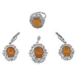 نیم ست عقیق سرخ یمنی نقره زنانه طرح بهناز