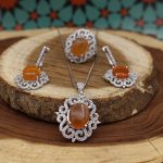 نیم ست عقیق سرخ یمنی نقره زنانه طرح بهناز - Image 2