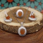 نیم ست عقیق سرخ یمنی نقره زنانه طرح آنیسا - Image 3