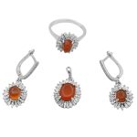 نیم ست عقیق سرخ یمنی نقره زنانه طرح زری