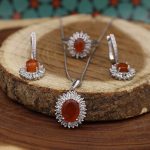 نیم ست عقیق سرخ یمنی نقره زنانه طرح زری - Image 2