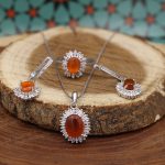 نیم ست عقیق سرخ یمنی نقره زنانه طرح ریحانه - Image 3