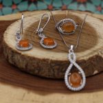 نیم ست عقیق سرخ یمنی نقره زنانه طرح منیژه - Image 4