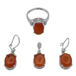 نیم ست عقیق سرخ یمنی نقره زنانه طرح فلامک