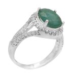 انگشتر زمرد الماس تراش نقره زنانه طرح مرجان