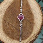 دستبند یاقوت سرخ الماس تراش نقره زنانه طرح خورشید - Image 3