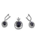 نیم ست یاقوت کبود الماس تراش نقره زنانه طرح سمیرا