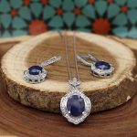 نیم ست یاقوت کبود الماس تراش نقره زنانه طرح محبوبه - Image 2