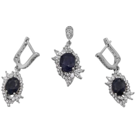 نیم ست یاقوت کبود الماس تراش نقره زنانه طرح فرنوش