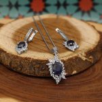 نیم ست یاقوت کبود الماس تراش نقره زنانه طرح فرنوش - Image 3