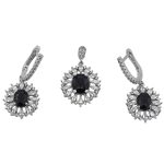 نیم ست یاقوت کبود الماس تراش نقره زنانه طرح گلنوش