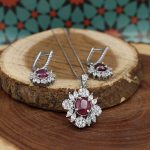 نیم ست یاقوت سرخ الماس تراش نقره زنانه طرح یاسمن - Image 2