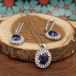 نیم ست یاقوت کبود الماس تراش نقره زنانه طرح سارا - Image 3