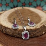 نیم ست یاقوت سرخ الماس تراش نقره زنانه طرح سعیده - Image 3