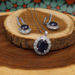 نیم ست یاقوت کبود الماس تراش نقره زنانه طرح فرنگیس - Image 3