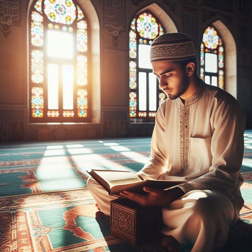 شخص در حال خواندن حرز امام جواد ترجمه فارسی و صوتی