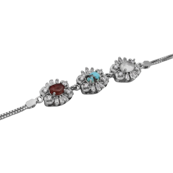 16-4-041several-stones-mahnaz-silver-bracelet (1) مدل دستبند چند سنگ دخترانه اصلی