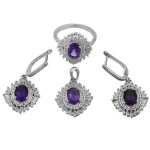 نیم ست آمیتیست الماس تراش نقره زنانه طرح دریا