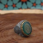 انگشتر عقیق سبز نقره مردانه طرح یا انیس النفوس + حرز امام جواد (ع) + آیت الکرسی - Image 2