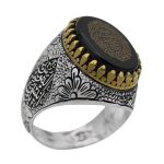 انگشتر عقیق مشکی نقره مردانه طرح یا انیس النفوس + حرز امام جواد (ع) + آیت الکرسی