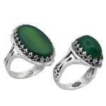 انگشتر ست عقیق سبز نقره مردانه و زنانه طرح گلریز