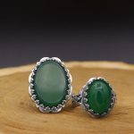 انگشتر ست عقیق سبز نقره مردانه و زنانه طرح گلریز - Image 2