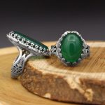 انگشتر ست عقیق سبز نقره مردانه و زنانه طرح گلریز - Image 3