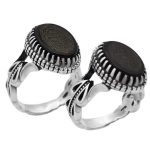 انگشتر ست عقیق مشکی نقره مردانه و زنانه طرح مروت + حرز امام جواد (ع) + آیت الکرسی