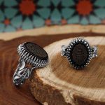انگشتر ست عقیق مشکی نقره مردانه و زنانه طرح مروت + حرز امام جواد (ع) + آیت الکرسی - Image 3