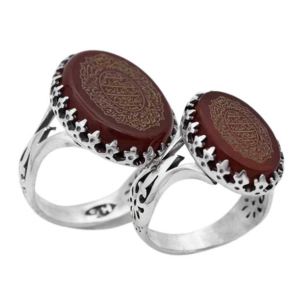 4-1-1790 orveh-set-red-agate-ring(1) انگشتر حرز امام جواد (ع) عقیق سرخ ست زنانه مردانه نقره