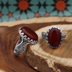انگشتر ست عقیق سرخ نقره مردانه و زنانه طرح وفا - Image 2