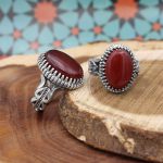 انگشتر ست عقیق سرخ نقره مردانه و زنانه طرح مروت - Image 3