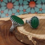 انگشتر ست عقیق سبز نقره مردانه و زنانه طرح روح الامین - Image 2