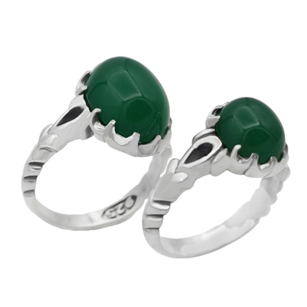 4-1-1797niki-set-green-agate-ring (1) انگشتر عقیق سبز ست زنانه مردانه نقره