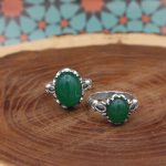 انگشتر ست عقیق سبز نقره مردانه و زنانه طرح نیکی - Image 2