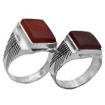 انگشتر ست عقیق سرخ نقره مردانه و زنانه دست ساز طرح حیات + حرز امام جواد (ع)