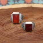 انگشتر ست عقیق سرخ نقره مردانه و زنانه دست ساز طرح حیات + حرز امام جواد (ع) - Image 2