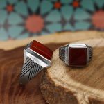 انگشتر ست عقیق سرخ نقره مردانه و زنانه دست ساز طرح حیات + حرز امام جواد (ع) - Image 3