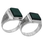 انگشتر ست زنانه و مردانه عقیق سبز نقره دست ساز طرح حیات + حرز امام جواد (ع)