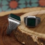 انگشتر ست زنانه و مردانه عقیق سبز نقره دست ساز طرح حیات + حرز امام جواد (ع) - Image 3